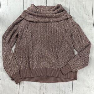 Free People By Your Side Open Knit Mauve Pink Cowl Neck Sweater Womens Size XS